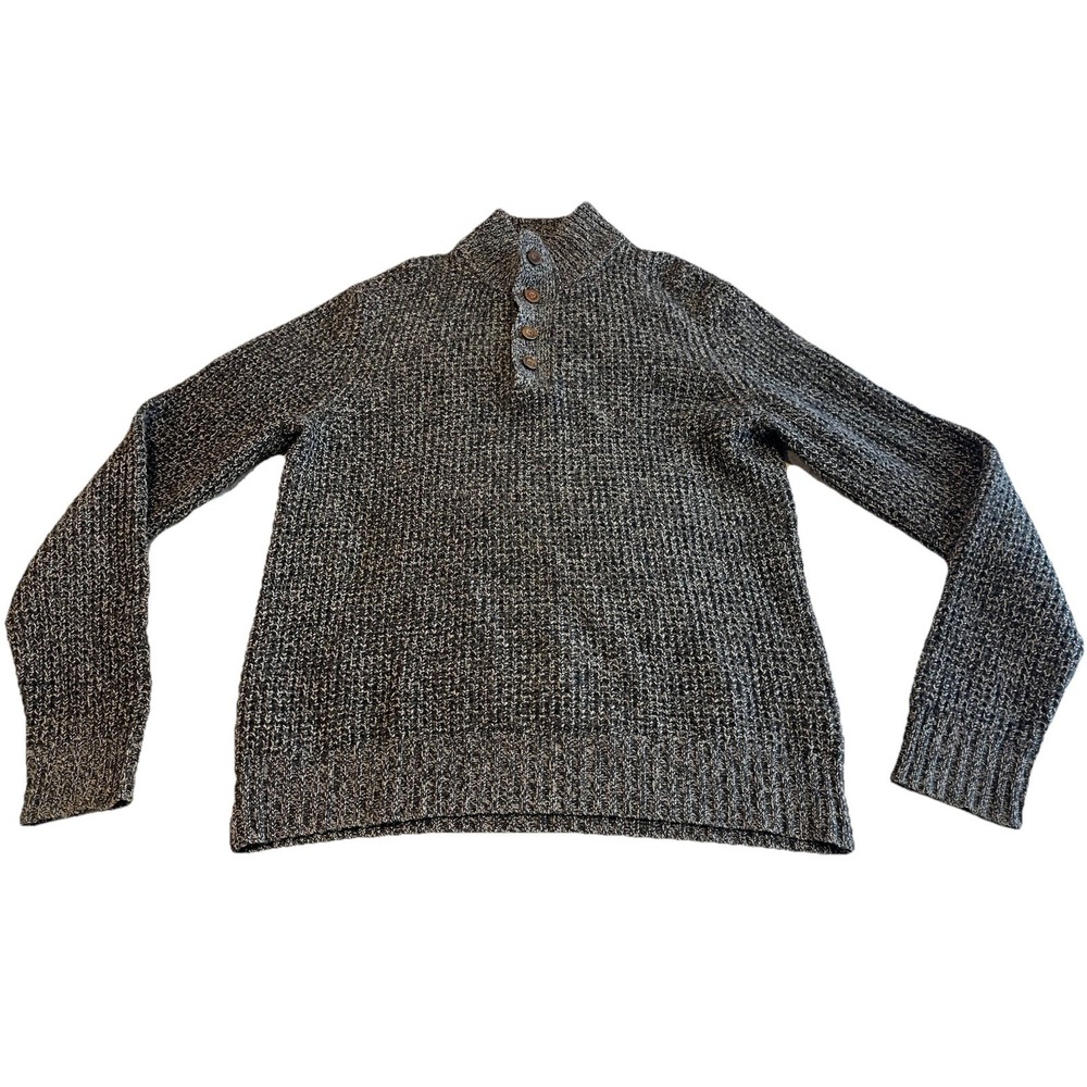 Faherty 1/4 Button Sweater Mens L Gray Cashmere Wool Chunky Knit Fisherman